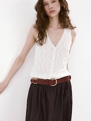 Mango White Knit Sleeveless Top - Image 1 of 7
