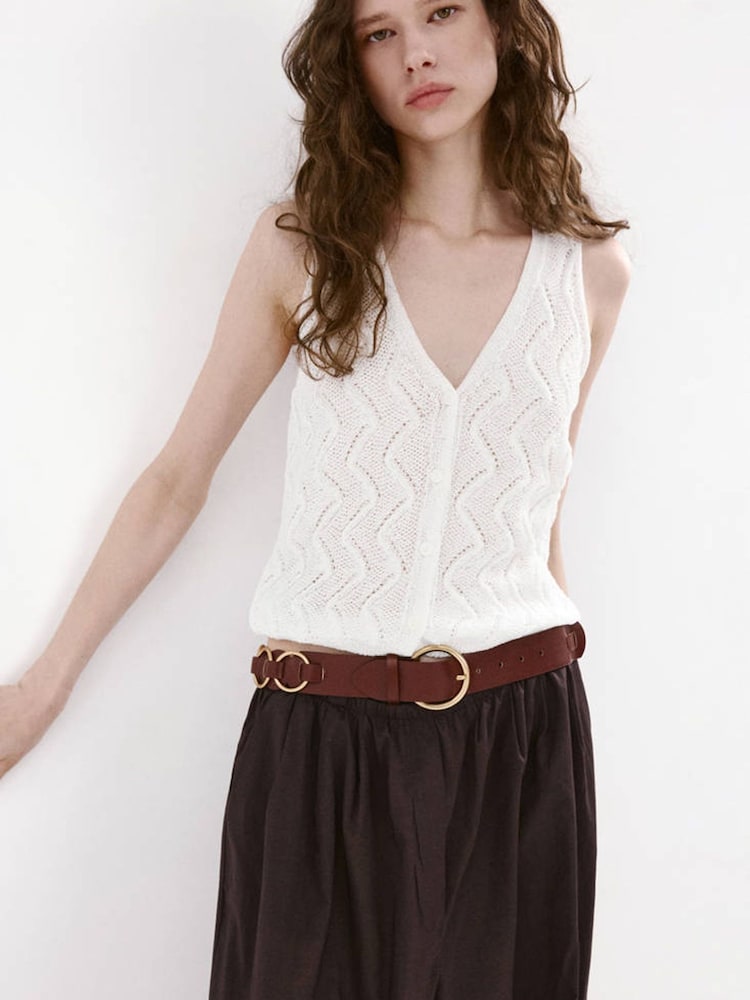 Mango White Knit Sleeveless Top - Image 1 of 7