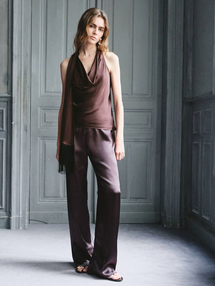 Mango Brown Cowl Neck Blouse - Image 1 of 6