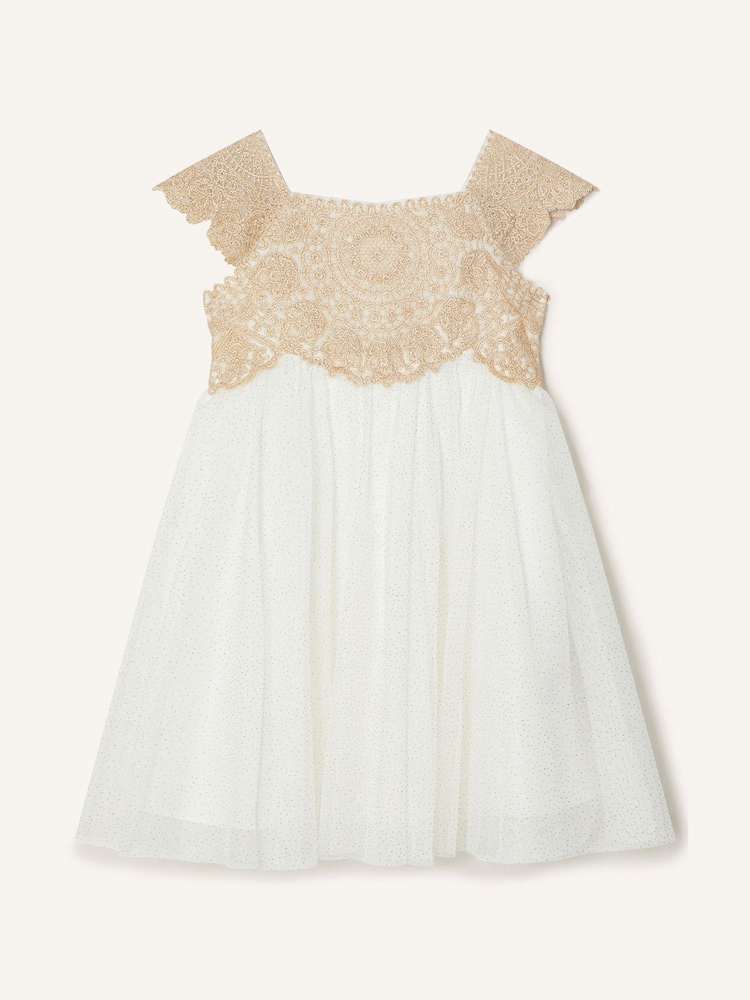 Monsoon Gold White Baby Estella Dress - Image 1 of 2