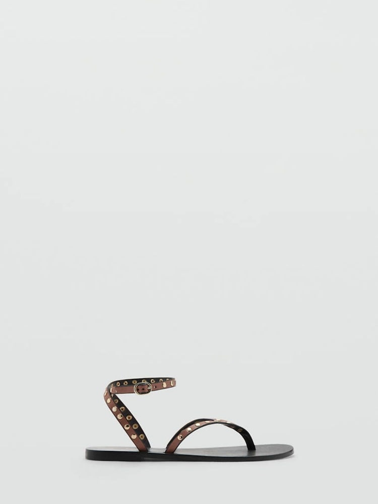 Mango Brown Studded Leather Sandals - Image 1 of 4 Mango Brown Studded Leather Sandals - Image 1 of 4