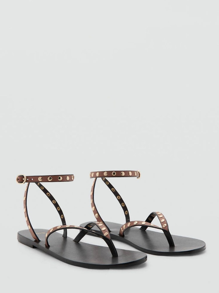 Mango Brown Studded Leather Sandals - Image 2 of 4 Mango Brown Studded Leather Sandals - Image 2 of 4
