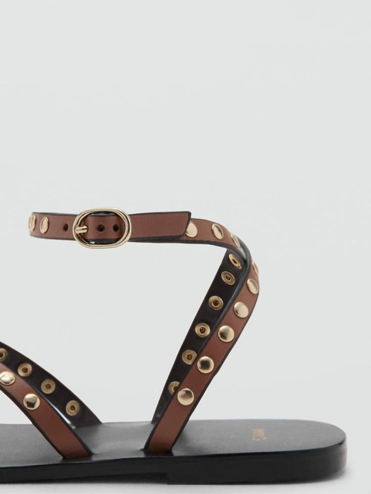 Mango Brown Studded Leather Sandals - Image 4 of 4 Mango Brown Studded Leather Sandals - Image 4 of 4