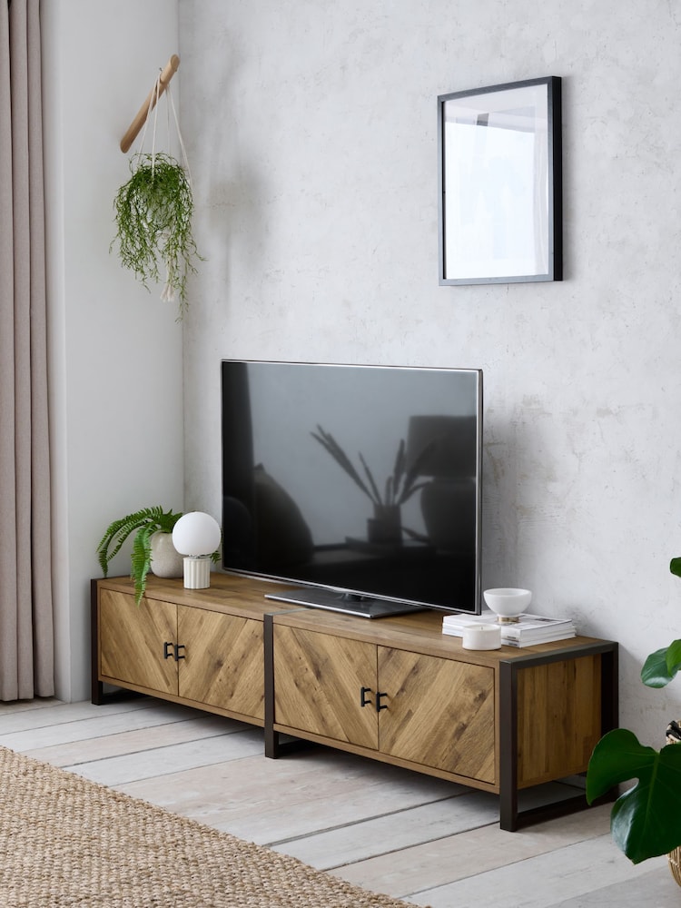 Dark Bronx Chevron Oak Effect Up to 80 inch Slim TV Unit - Image 1 of 10