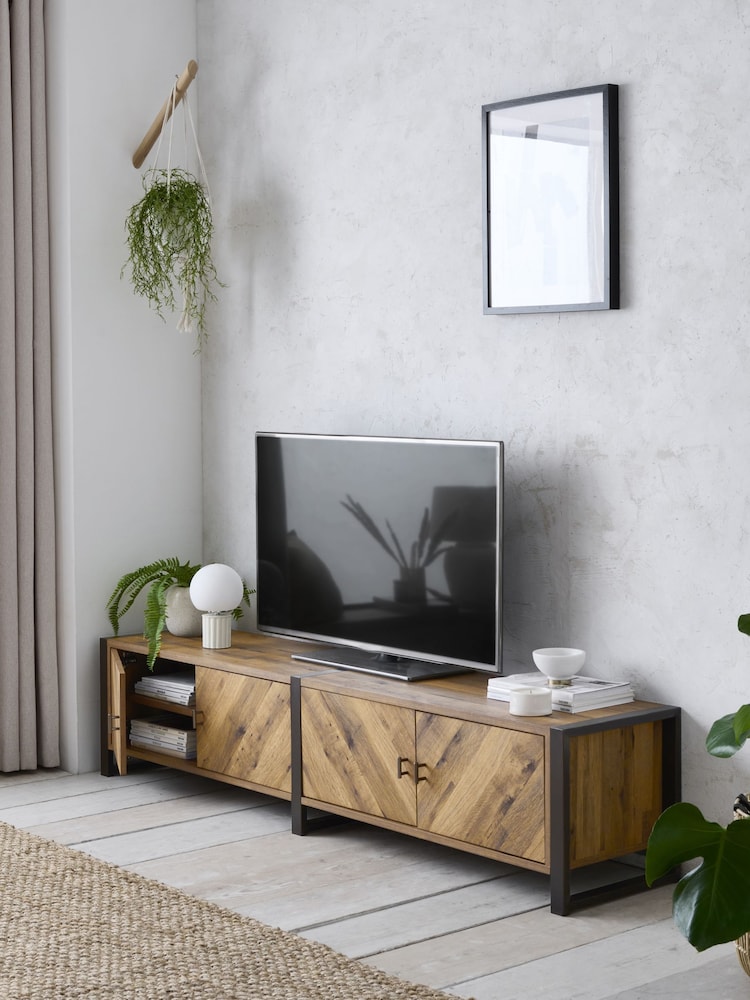 Dark Bronx Chevron Oak Effect Up to 80 inch Slim TV Unit - Image 2 of 10