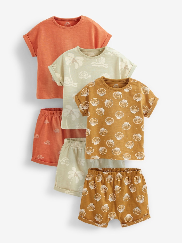 Green/Yellow Safari Baby T-Shirts And Shorts 6 Piece Set - Image 1 of 5