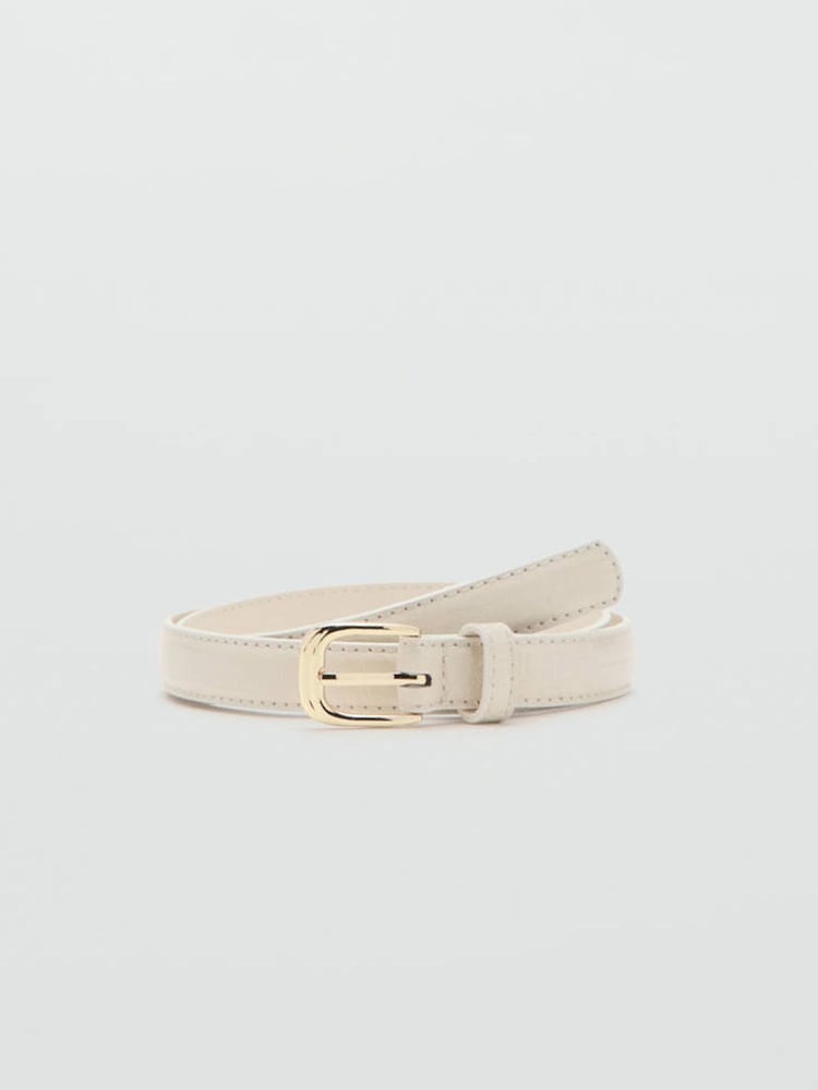Mango Cream Textured Skinny Belt - Image 1 of 4 Mango Cream Textured Skinny Belt - Image 1 of 4