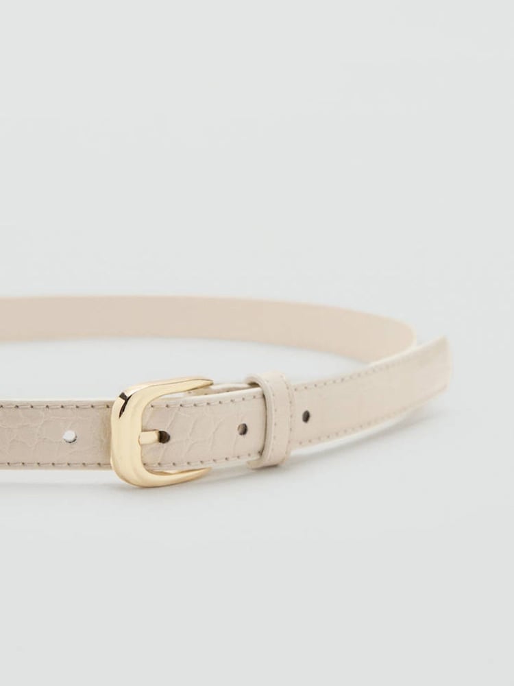 Mango Cream Textured Skinny Belt - Image 2 of 4 Mango Cream Textured Skinny Belt - Image 2 of 4