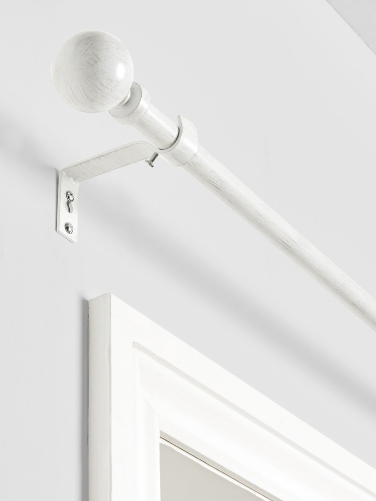 White Ball Finial Extendable Curtain 19mm Pole Kit - Image 2 of 4
