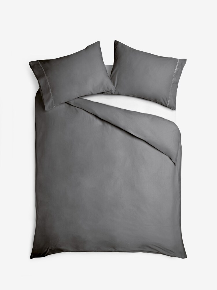Charcoal Grey Collection Luxe 600 Thread Count 100% Cotton Sateen Luxury Duvet Cover And Pillowcase Set - Image 2 of 4