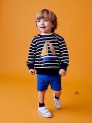 Navy/Camel Crew Neck Boat Sweatshirt and Shorts Set (3mths-7yrs) - Image 1 of 8