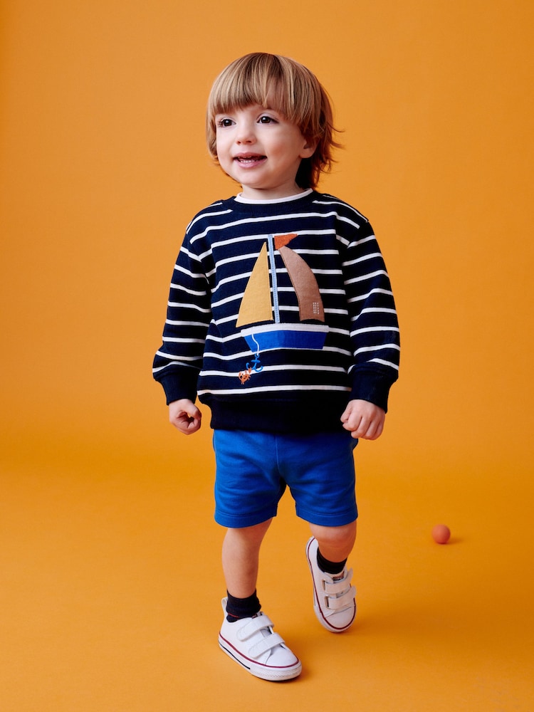Navy/Camel Crew Neck Boat Sweatshirt and Shorts Set (3mths-7yrs) - Image 1 of 8