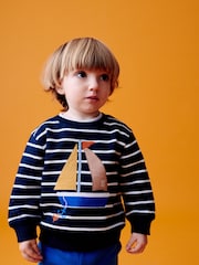 Navy/Camel Crew Neck Boat Sweatshirt and Shorts Set (3mths-7yrs) - Image 4 of 8