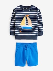Navy/Camel Crew Neck Boat Sweatshirt and Shorts Set (3mths-7yrs) - Image 5 of 8