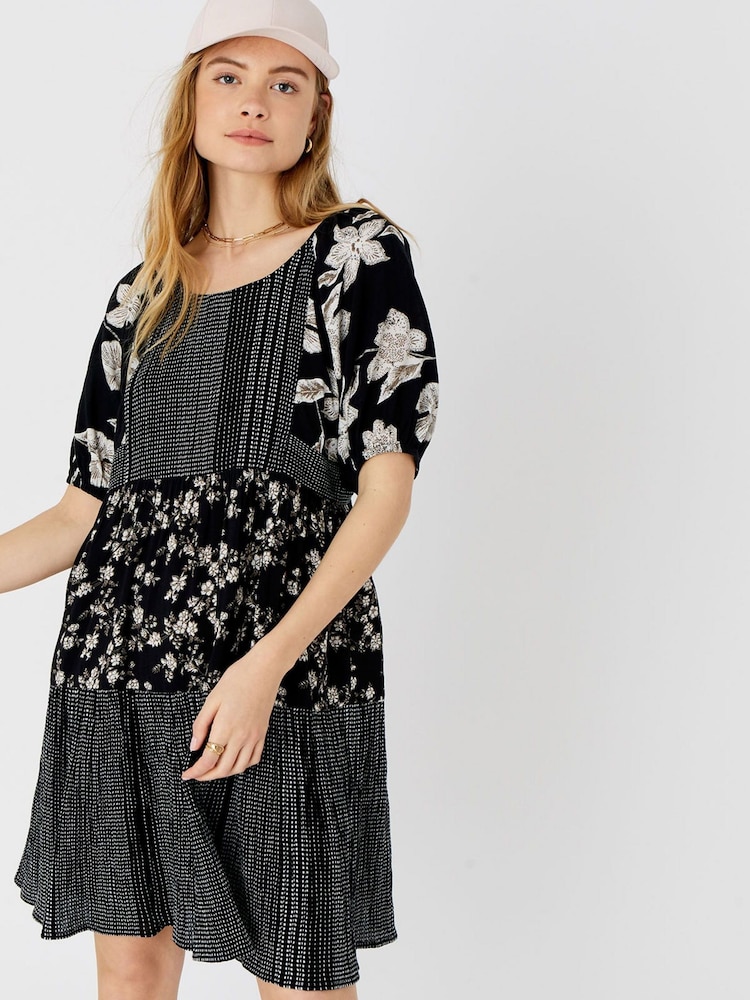 Accessorize Black Floral Puff Sleeve Dress - Image 1 of 4