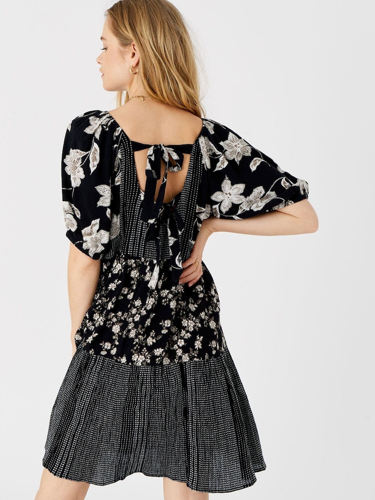 Accessorize Black Floral Puff Sleeve Dress - Image 2 of 4