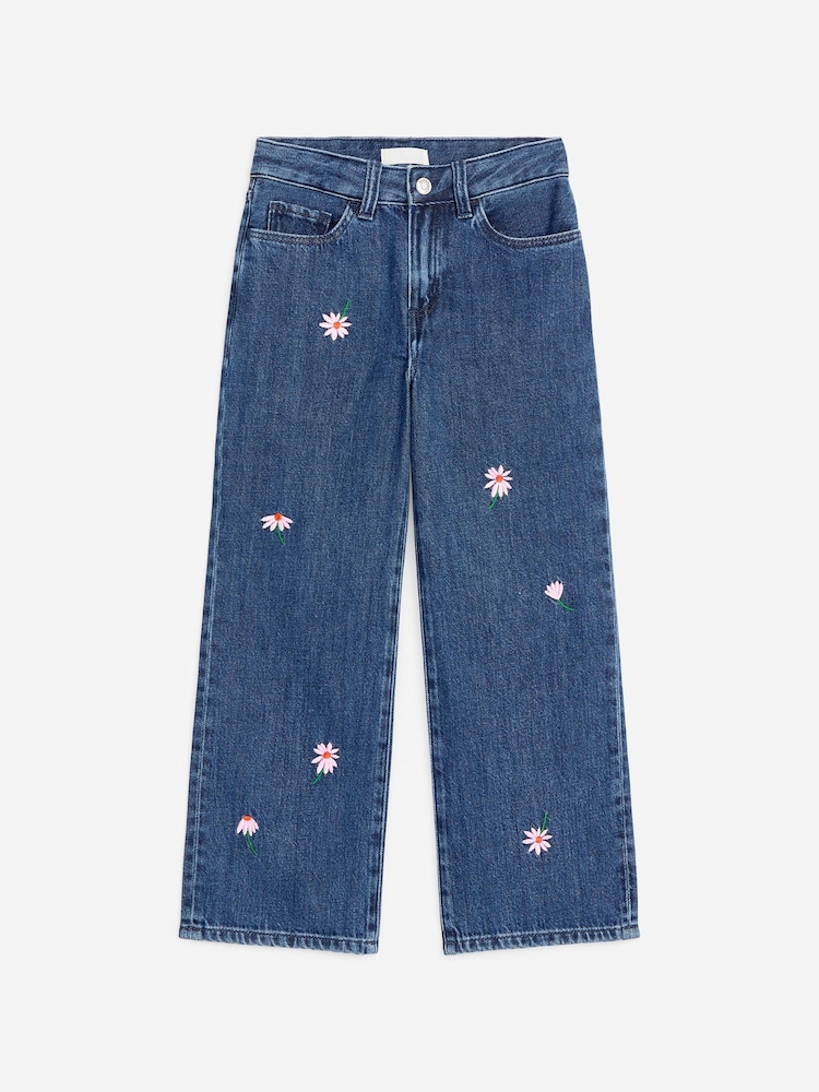 ARKET Blue Embroidered Wide Leg Jeans - Image 1 of 3 ARKET Blue Embroidered Wide Leg Jeans - Image 1 of 3