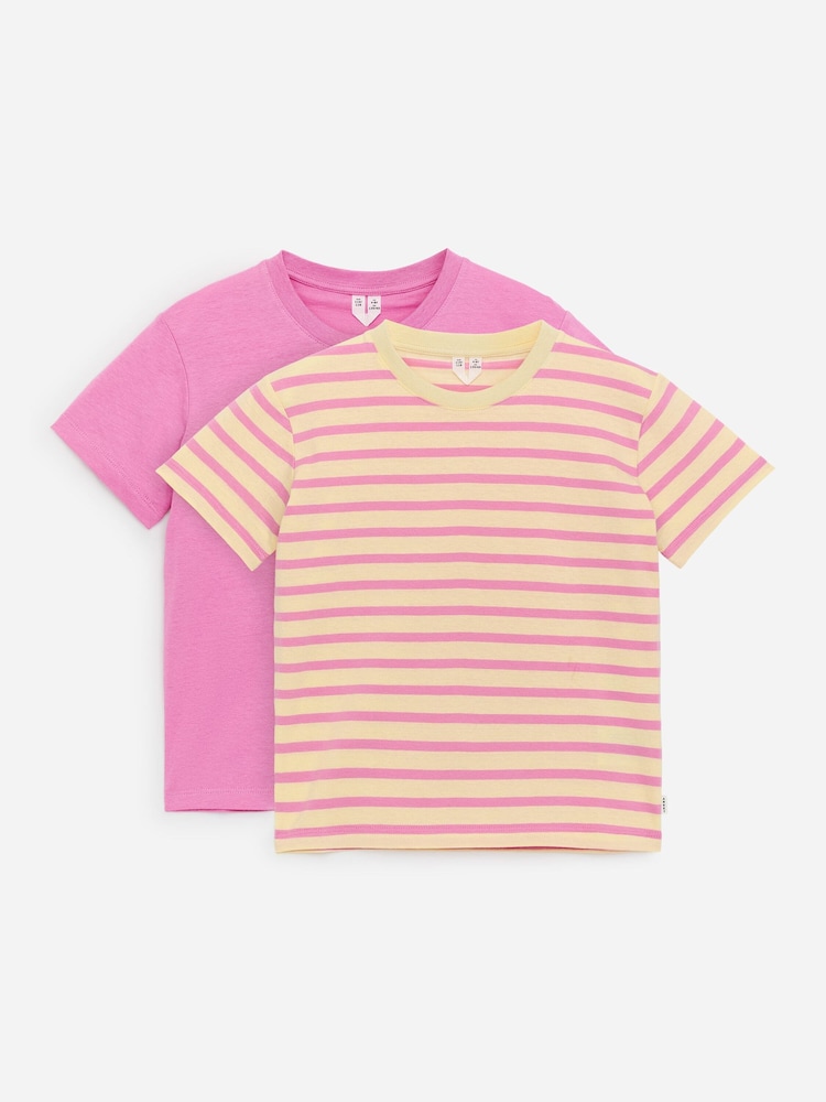 ARKET Pink/Yellow Stripe Crew Neck T-Shirts Set of 2 - Image 1 of 3 ARKET Pink/Yellow Stripe Crew Neck T-Shirts Set of 2 - Image 1 of 3