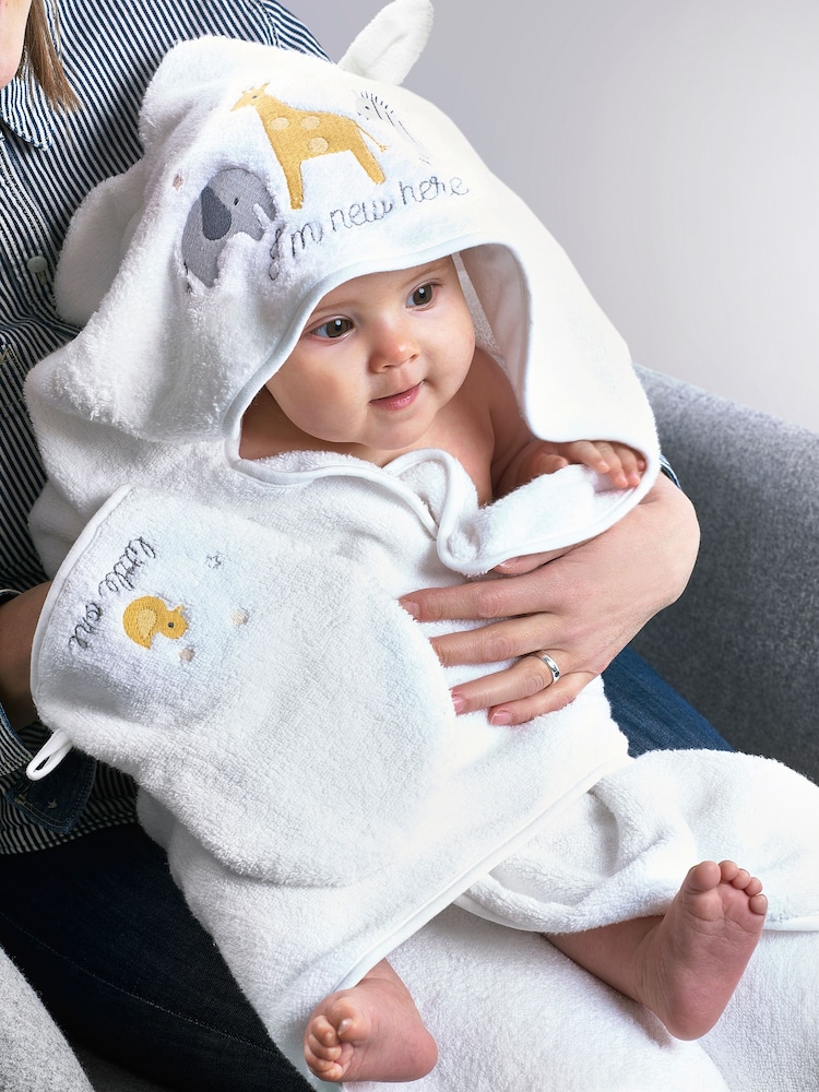 White Safari Newborn 100% Cotton Hooded Baby Towel - Image 1 of 2