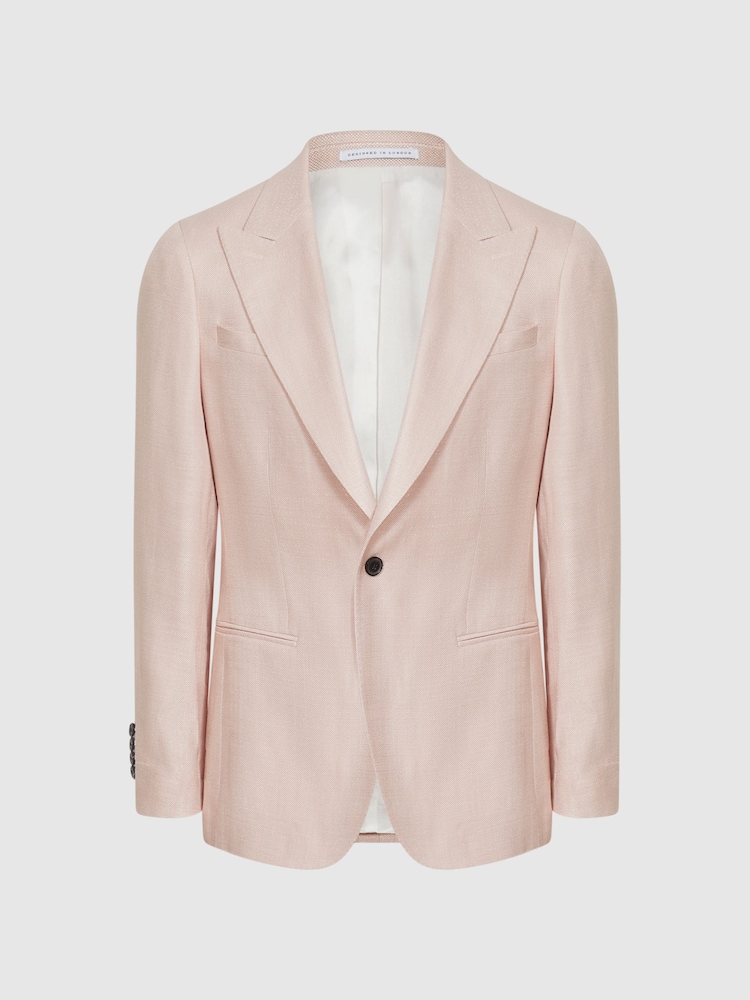 Reiss Soft Pink Admire Single Breasted Weave Blazer - Image 2 of 5