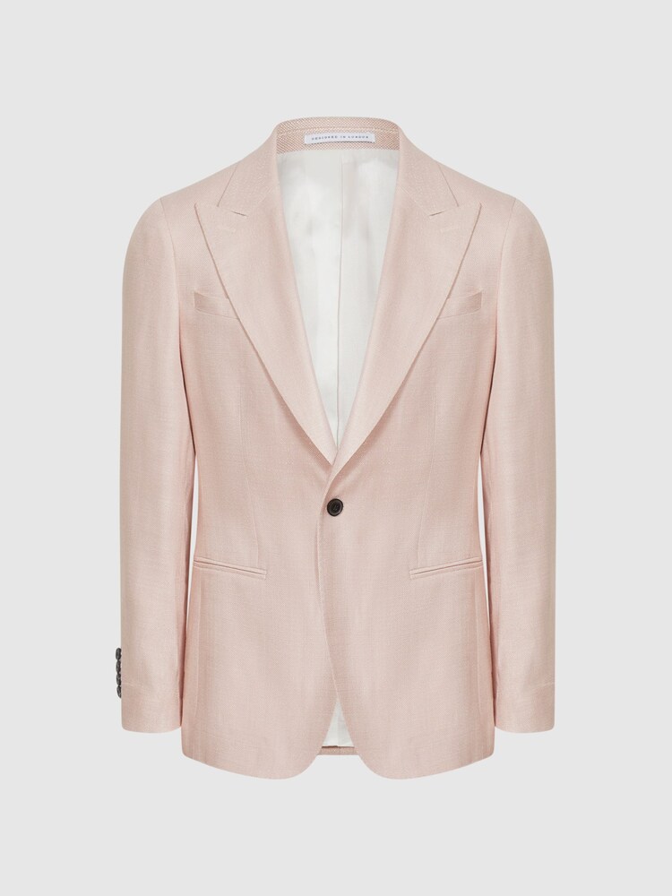 Reiss Soft Pink Admire Single Breasted Weave Blazer - Image 2 of 5 Reiss Soft Pink Admire Single Breasted Weave Blazer - Image 2 of 5