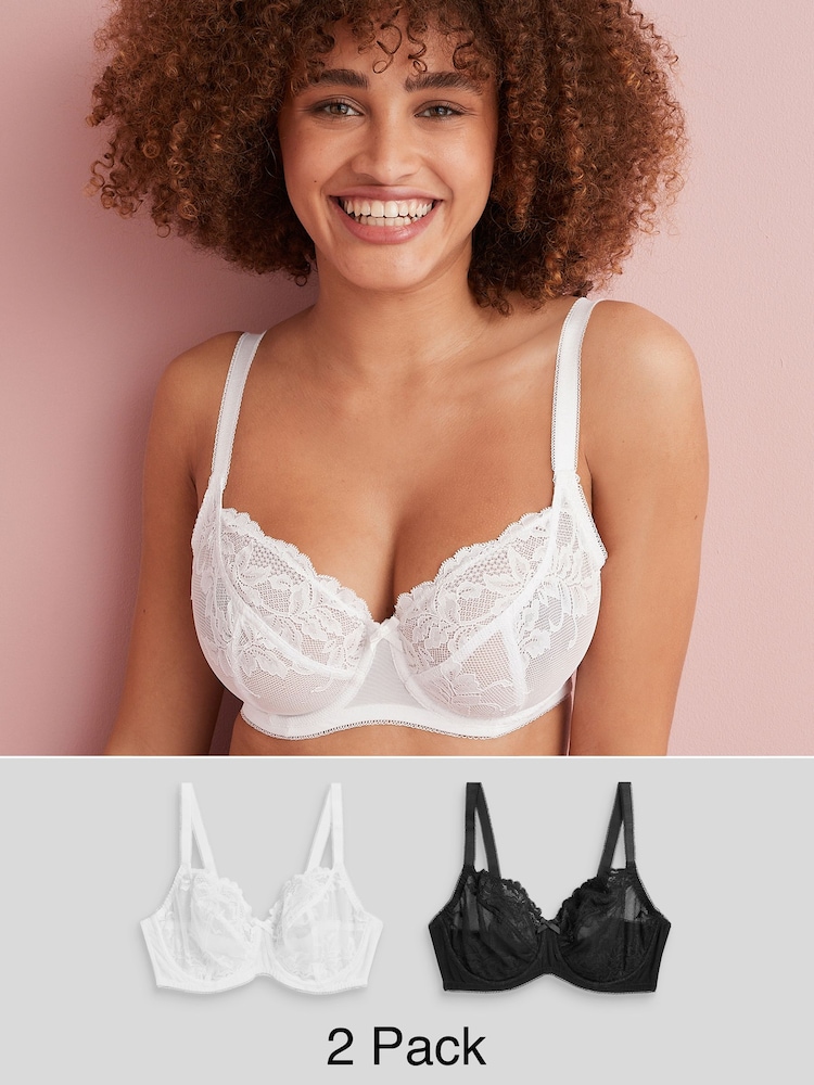 Noir/Blanc - Soutien-gorge en dentelle DD+ 2 Pack - Image 1 of 8