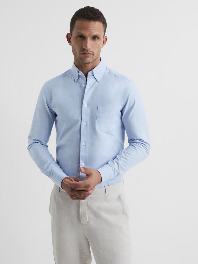 Reiss Soft Blue Greenwich Soft Wash Button Down Oxford Shirt - Image 1 of 8