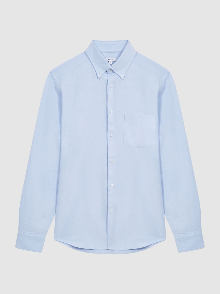 Reiss Soft Blue Greenwich Soft Wash Button Down Oxford Shirt - Image 2 of 8 Reiss Soft Blue Greenwich Soft Wash Button Down Oxford Shirt - Image 2 of 8