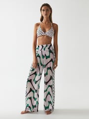 Reiss Pink/Green Denny Wide Leg Resort Trousers - Image 1 of 6