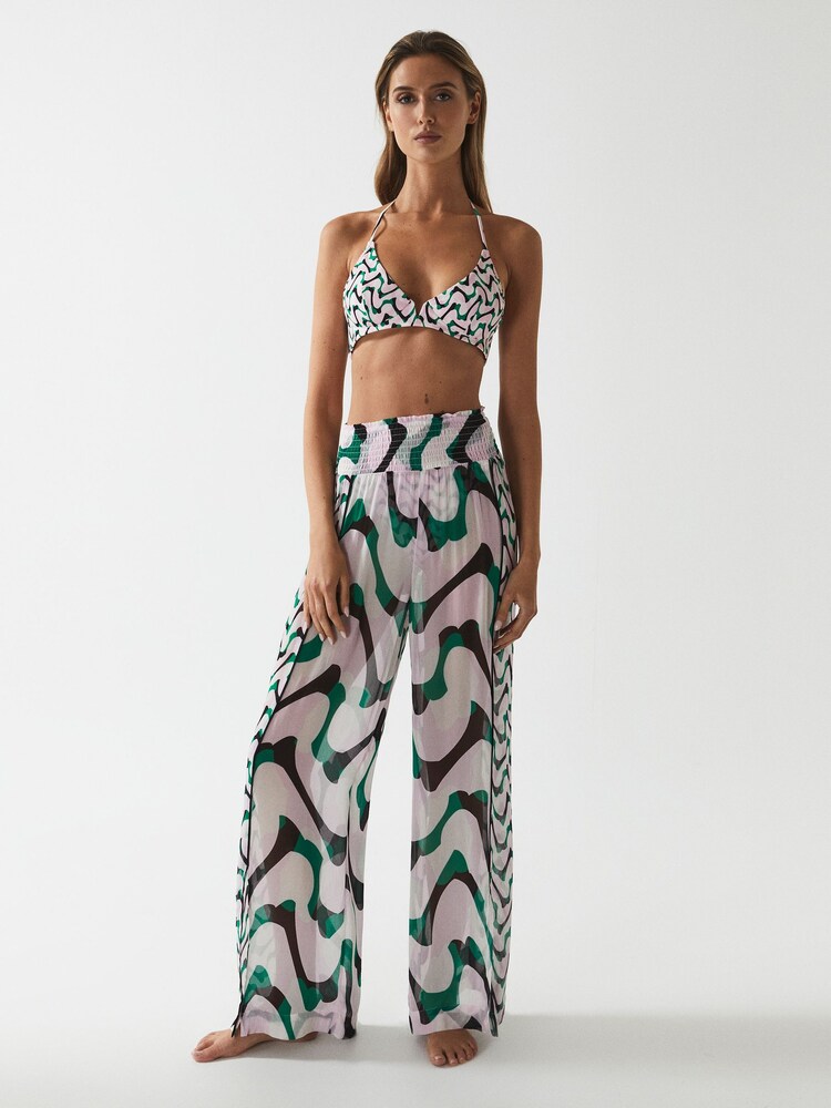 Reiss Pink/Green Denny Wide Leg Resort Trousers - Image 1 of 6