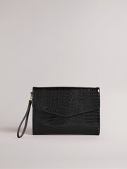 Ted Baker Black Crocey Croc Effect Detail Debossed Envelope Pouch Washbag - Image 1 of 5