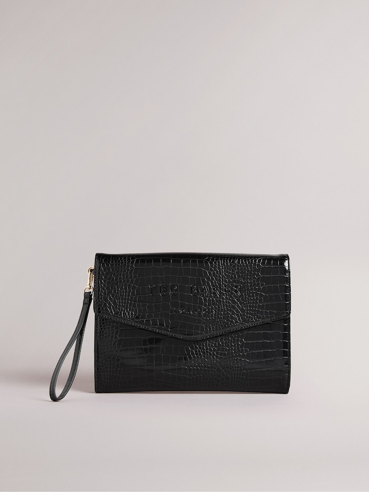 Ted Baker Black Crocey Croc Effect Detail Debossed Envelope Pouch Washbag - Image 1 of 5
