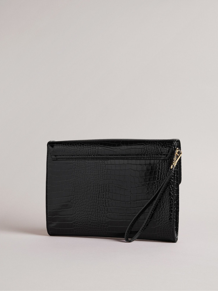 Ted Baker Black Crocey Croc Effect Detail Debossed Envelope Pouch Washbag - Image 2 of 5