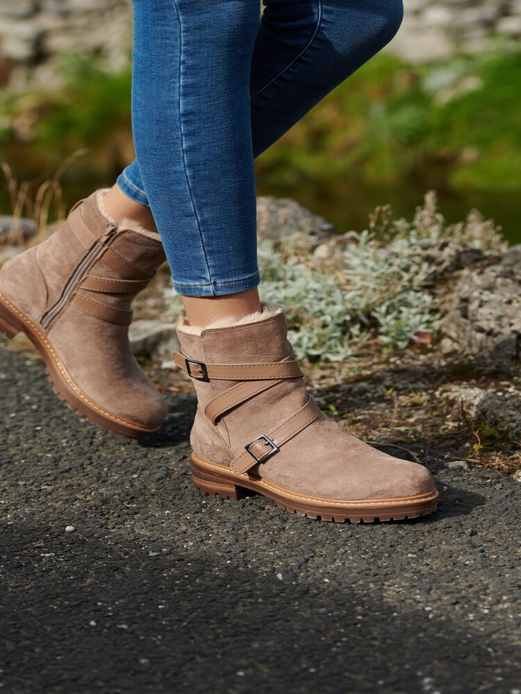 Camel Brown Regular/Wide Fit Forever Comfort® Faux Fur Lined Buckle Strap Boots - Image 1 of 8