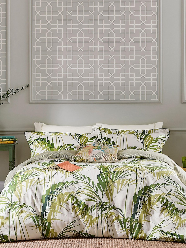 Sanderson Green Botanical 200 Thread Count Cotton Sateen Palm House Fitted Sheet - Image 4 of 4