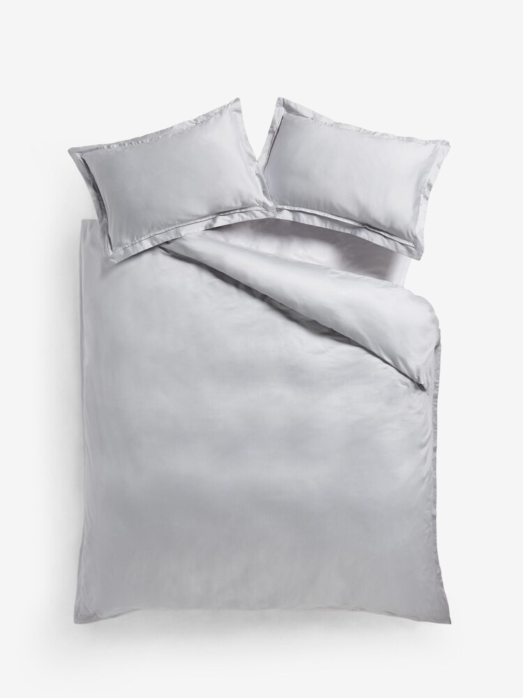 Silver Grey Collection Luxe 1000 Thread Count 100% Cotton Sateen Oxford Luxury Duvet Cover and Pillowcase Set - Image 5 of 5