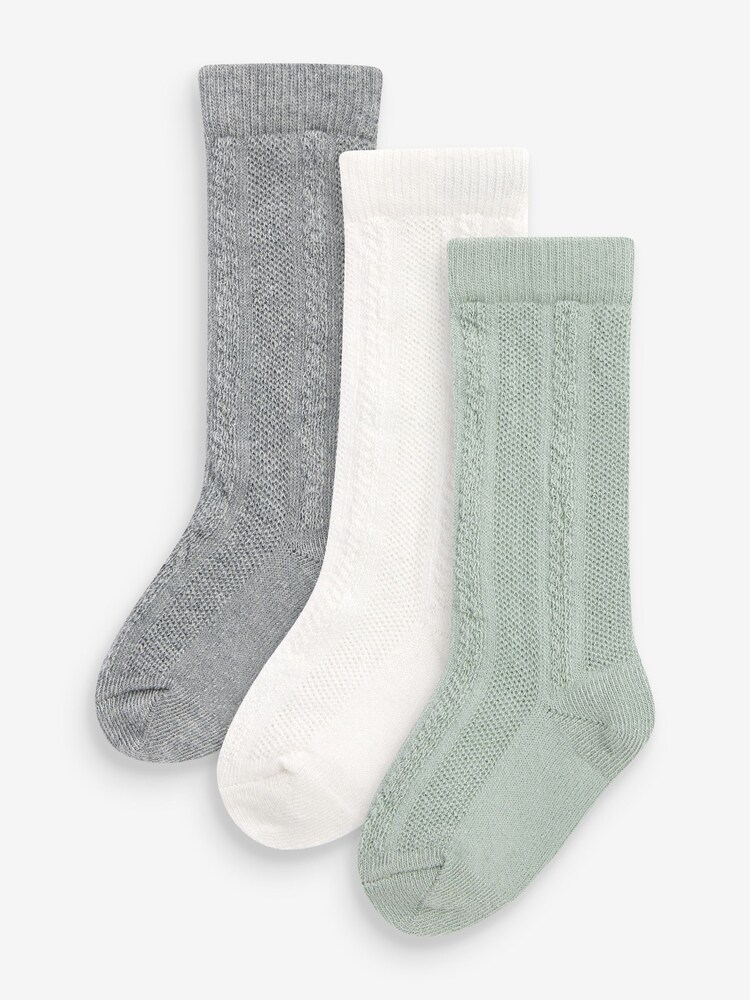 Sage Green Baby Knee Length Socks 3 Pack (0mths-2yrs) - Image 1 of 4