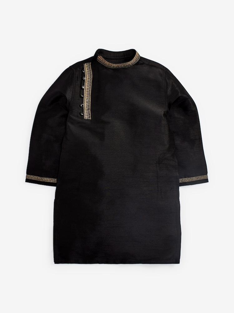 Black Regular Length Embroidered Boys Kurta (3-16yrs) - Image 1 of 8