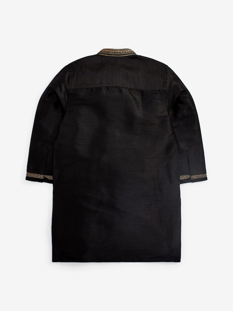Black Regular Length Embroidered Boys Kurta (3-16yrs) - Image 2 of 8