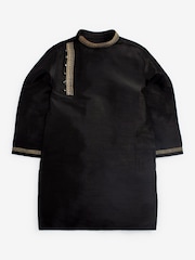 Black Regular Length Embroidered Boys Kurta (3-16yrs) - Image 5 of 8