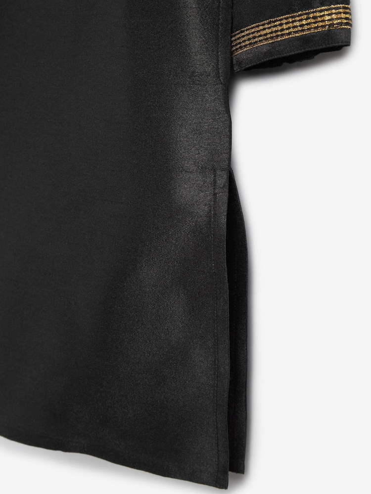 Black Regular Length Embroidered Boys Kurta (3-16yrs) - Image 8 of 8
