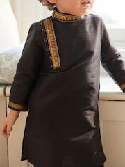 Black Regular Length Embroidered Boys Kurta (3mths-7yrs) - Image 3 of 5