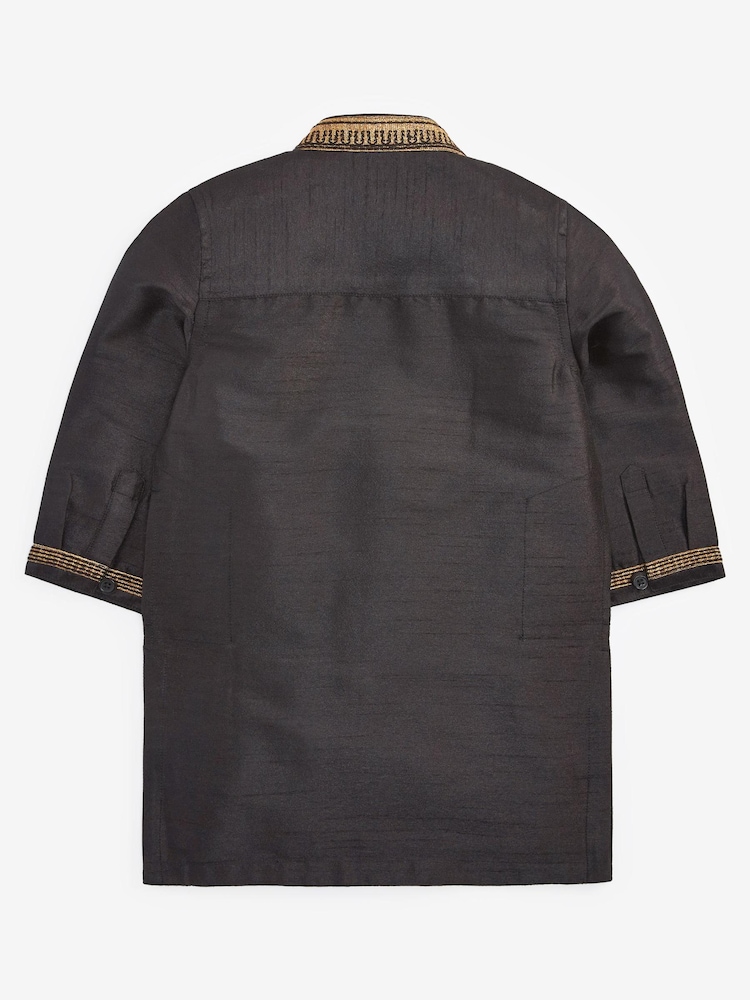 Black Regular Length Embroidered Boys Kurta (3mths-7yrs) - Image 5 of 5 Black Regular Length Embroidered Boys Kurta (3mths-7yrs) - Image 5 of 5