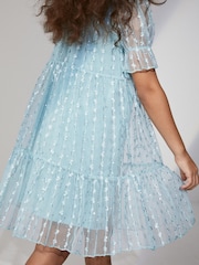 Mint Green Sparkle Mesh Short Sleeve Tiered Party Dress (3-16yrs) - Image 3 of 7