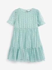 Mint Green Sparkle Mesh Short Sleeve Tiered Party Dress (3-16yrs) - Image 4 of 7