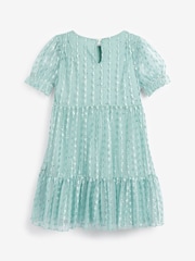 Mint Green Sparkle Mesh Short Sleeve Tiered Party Dress (3-16yrs) - Image 5 of 7