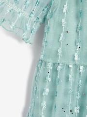 Mint Green Sparkle Mesh Short Sleeve Tiered Party Dress (3-16yrs) - Image 6 of 7