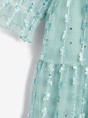 Mint Green Sparkle Mesh Short Sleeve Tiered Party Dress (3-16yrs) - Image 7 of 7