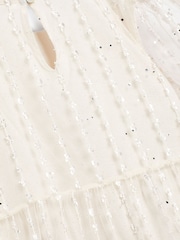 Ivory White Sparkle Mesh Short Sleeve Tiered Party Dress (3-16yrs) - Image 2 of 3