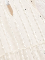 Ivory White Sparkle Mesh Short Sleeve Tiered Party Dress (3-16yrs) - Image 3 of 3